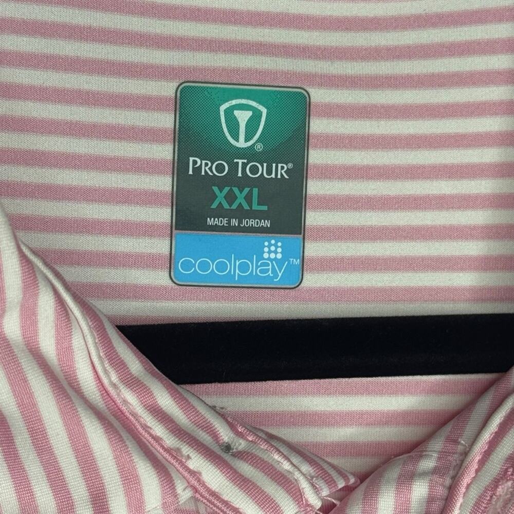 Pro Tour Golf Polo XXL Mens Pink Striped Short Sleeve Casual Active Resort - Picture 3 of 9